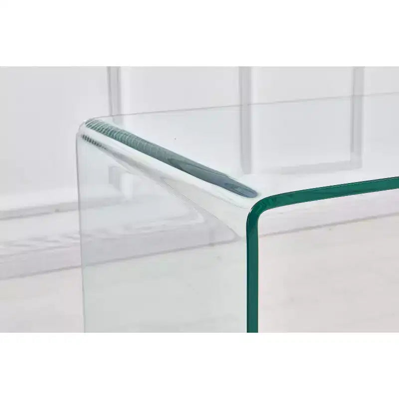 Table d'appoint en verre trempé courbé, table basse transparente moderne pour salon
