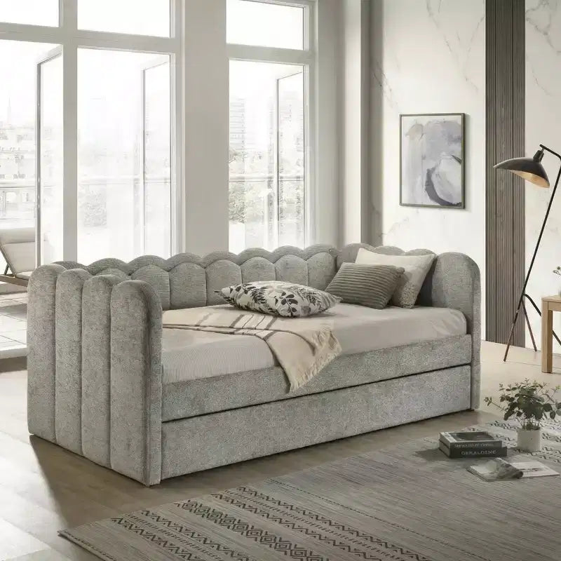 GDFStudio Charlotte Modern Wood Upholstered LED Daybed with Trundle