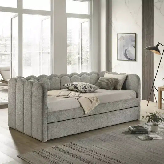 GDFStudio Charlotte Modern Wood Upholstered LED Daybed with Trundle