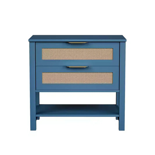 Rattan Boho Rattan 2 Drawer Nightstand for Bedroom Living Room