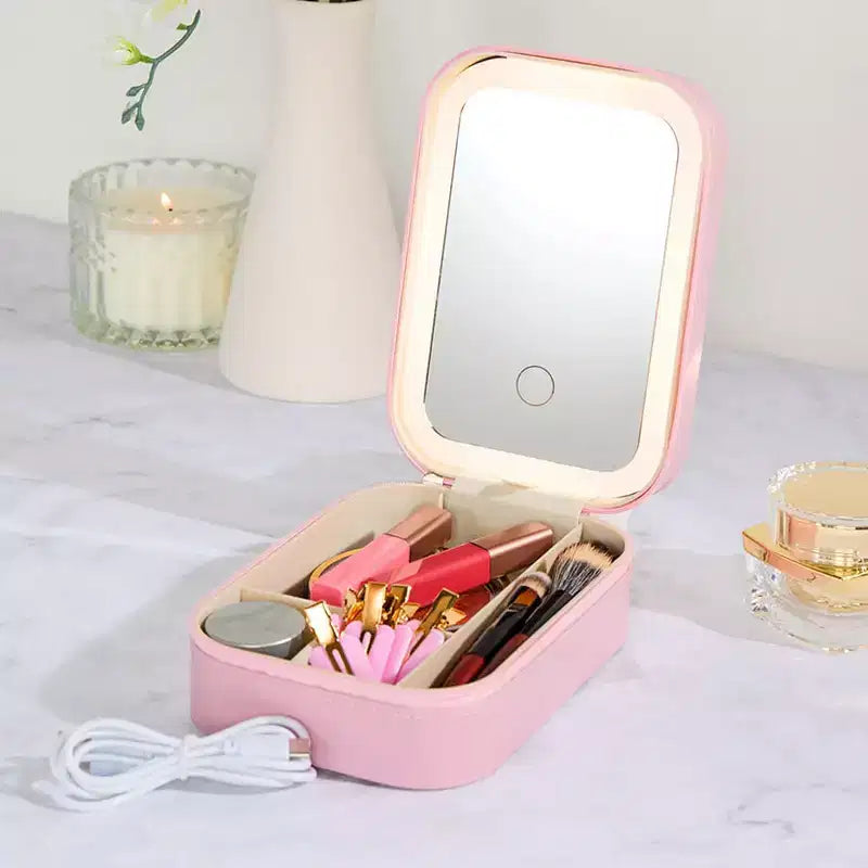 Trousse de voyage de maquillage et cosmétiques avec miroir LED