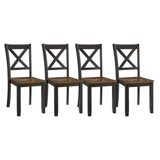 ROME + OAK X-Back Farmhouse Wooden Kitchen Dining Chair in Black/Brown, Set of 4