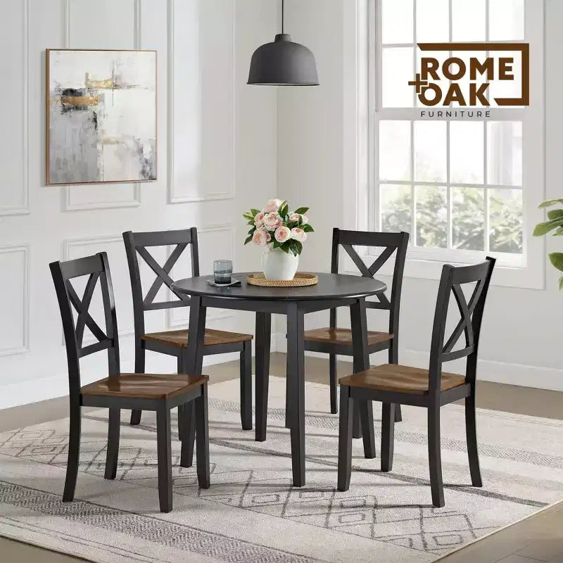 Chaise de cuisine/salle à manger en bois de ferme à dossier en X noir/marron