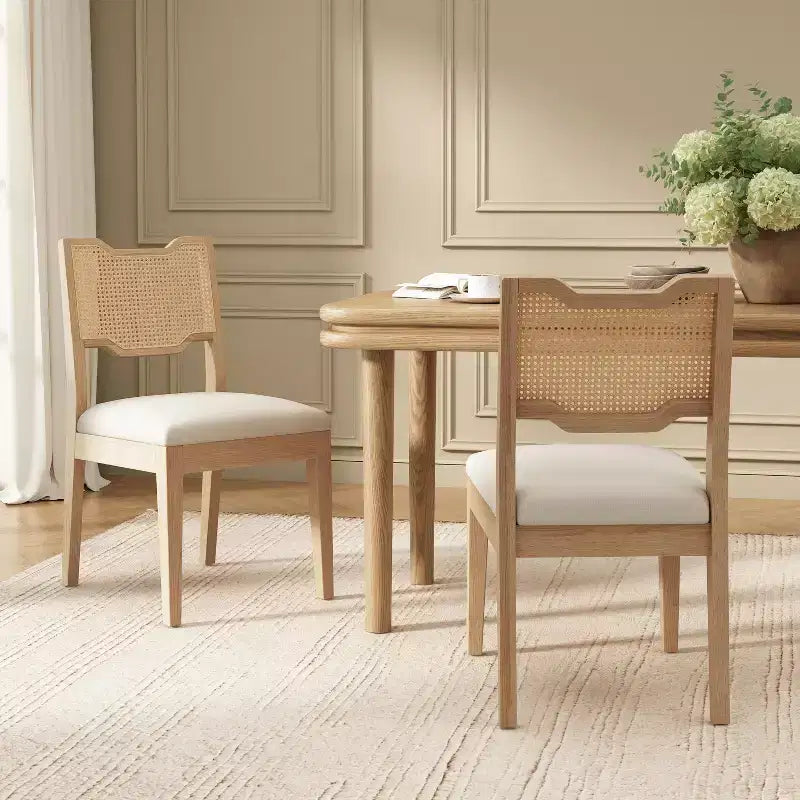 Christopher Knight Home Lea Farmhouse Rubberwood Rattan Upholstered Dining Chairs (Set of 2)