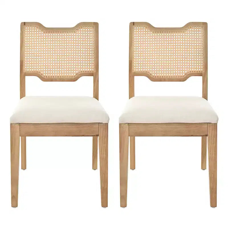 Chaises de salle à manger Lea Farmhouse en rotin et bois d'hévéa rembourrées