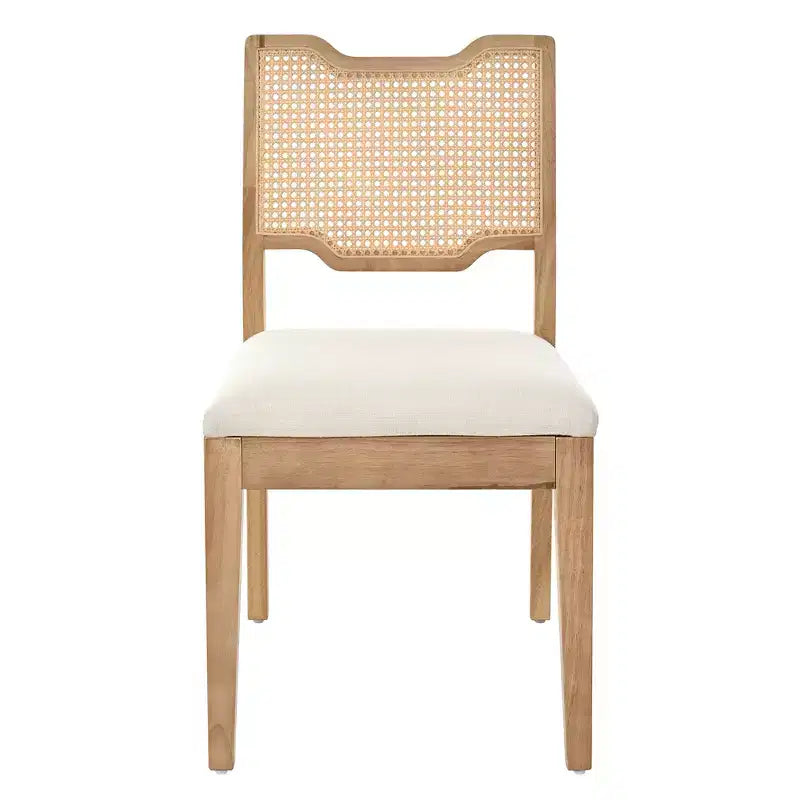 Chaises de salle à manger Lea Farmhouse en rotin et bois d'hévéa rembourrées
