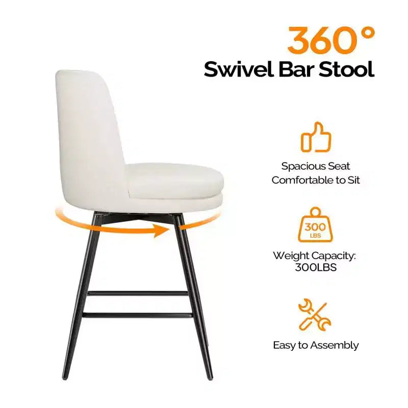 Tabouret de bar contemporain, pivotant, en cuir PU, qualité durable
