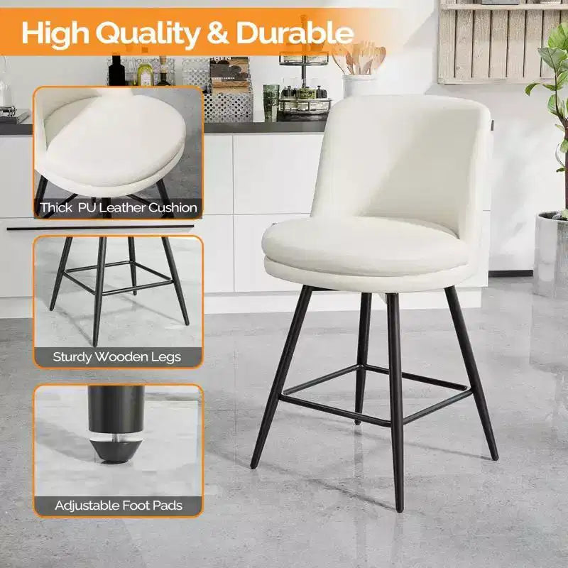 Tabouret de bar contemporain, pivotant, en cuir PU, qualité durable