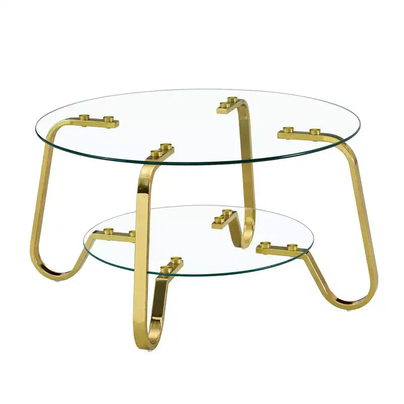 Table basse en verre trempé double couche avec cadre métallique de style rétro minimaliste, dimensions 80 x 80 x 45 cm