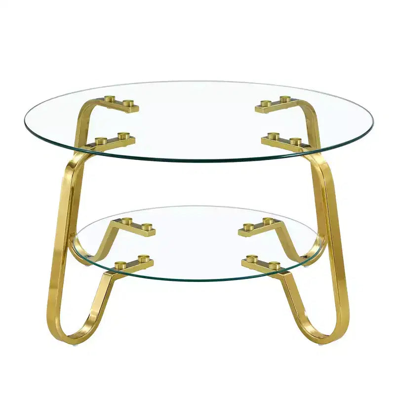 Table basse en verre trempé double couche avec cadre métallique de style rétro minimaliste, dimensions 80 x 80 x 45 cm
