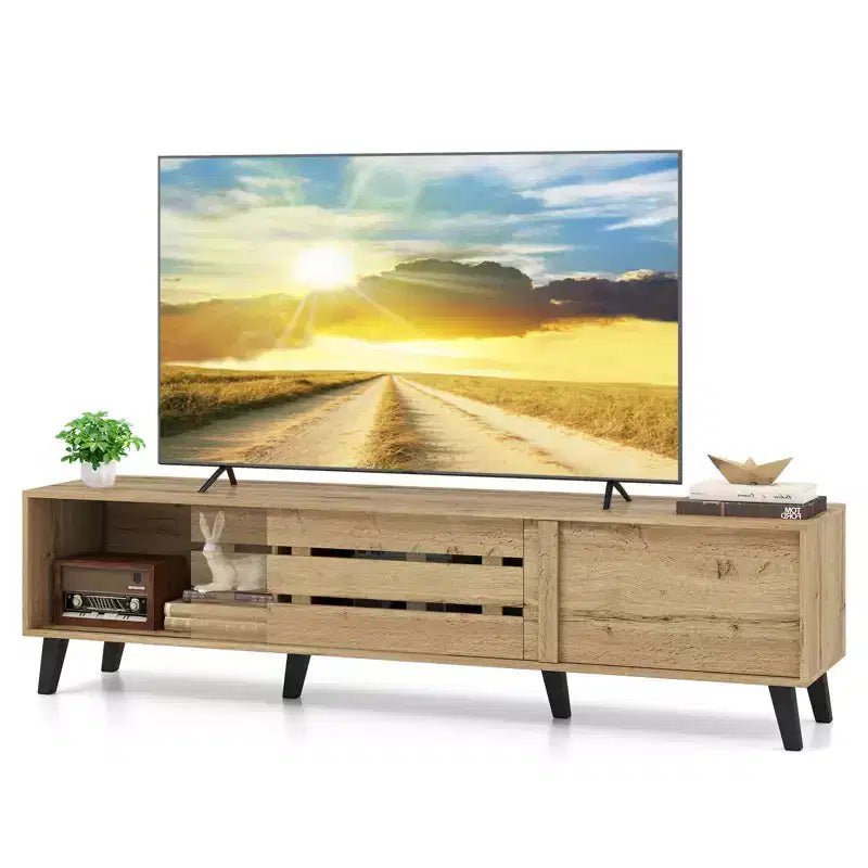 Costway TV Stand for 80'' TVs w/Sliding Door Cabinets Storage Shelves Cable Management