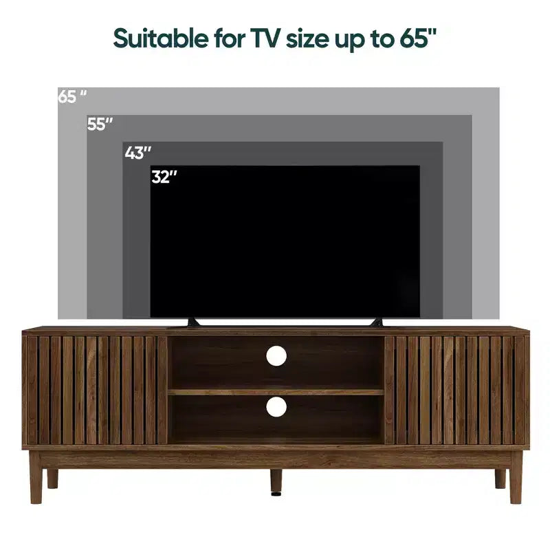 Meuble TV moderne en bois 55 pouces Rajesh avec étagères ouvertes et trou passe-câbles