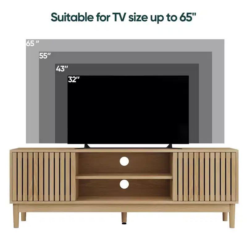 Meuble TV moderne en bois 55 pouces Rajesh avec étagères ouvertes et trou passe-câbles