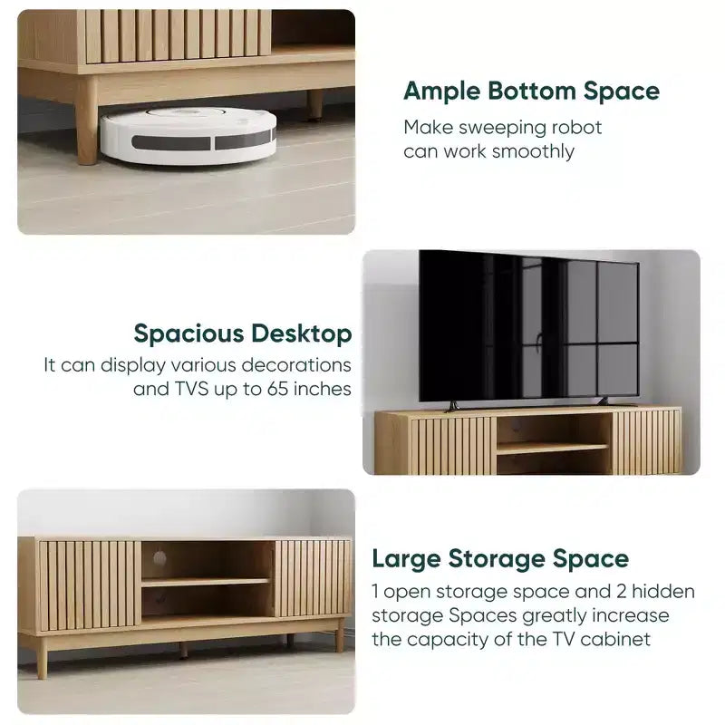 Meuble TV moderne en bois 55 pouces Rajesh avec étagères ouvertes et trou passe-câbles