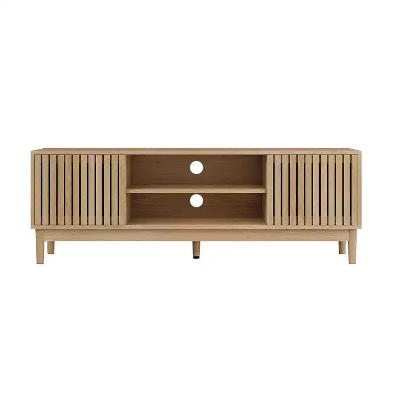 Meuble TV moderne en bois 55 pouces Rajesh avec étagères ouvertes et trou passe-câbles