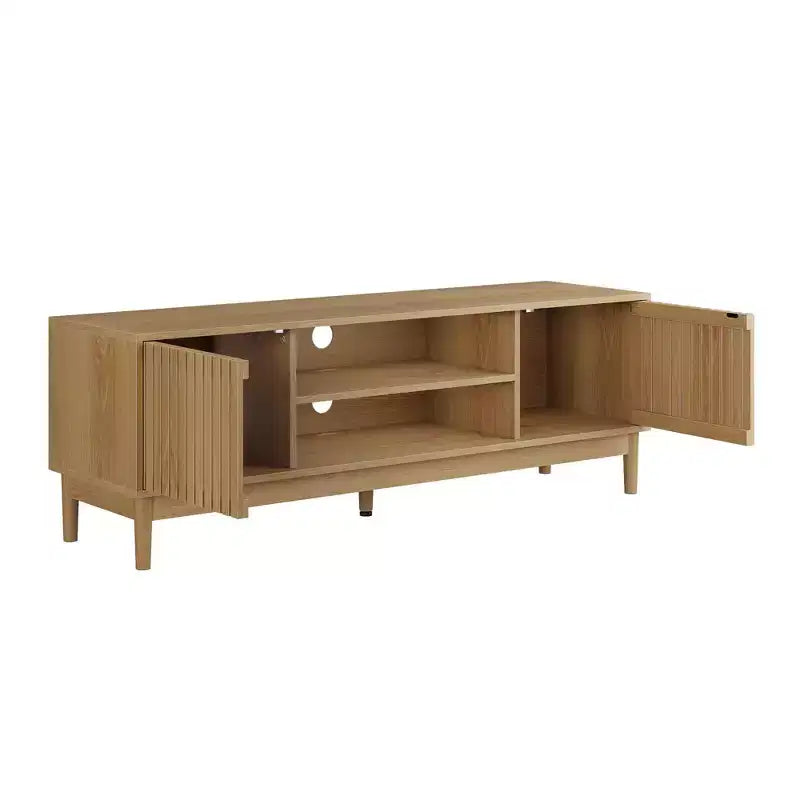 Meuble TV moderne en bois 55 pouces Rajesh avec étagères ouvertes et trou passe-câbles