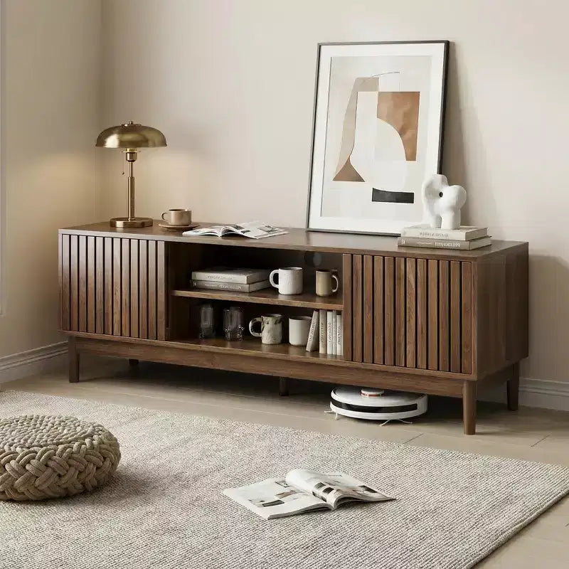 Meuble TV moderne en bois 55 pouces Rajesh avec étagères ouvertes et trou passe-câbles