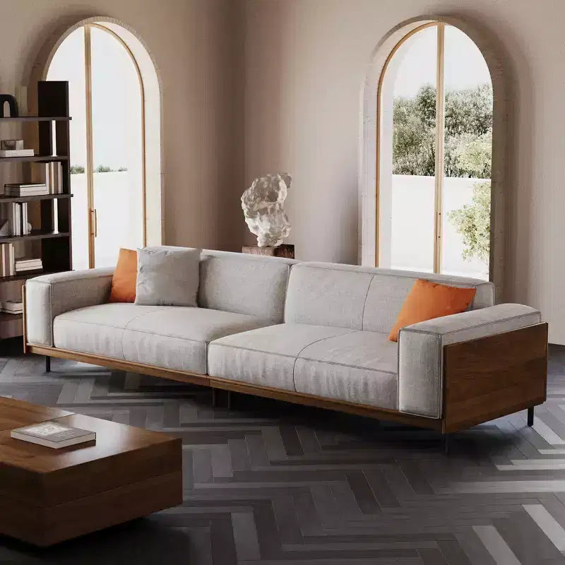 Luck Live Mid-Century Modern sofas 111.81in Cotton sofa suitable for living room, with 3 pillows/Gray&Removable Slipcover