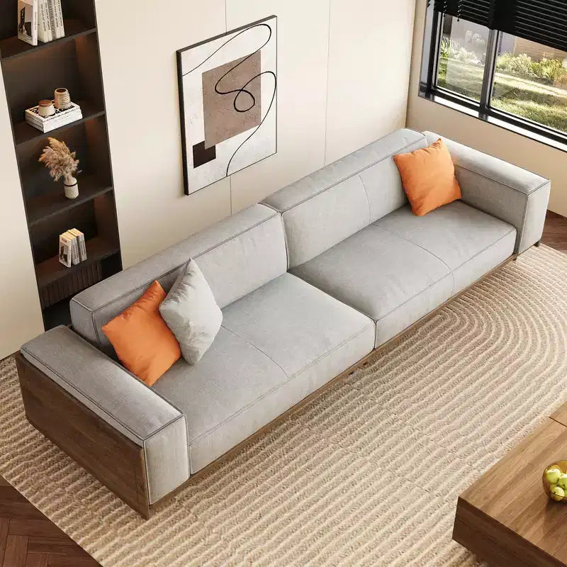 Canapés Modernes du Milieu du Siècle Canapé en coton de 284 cm, adapté au salon, avec 3 oreillers/Gris et housse amovible