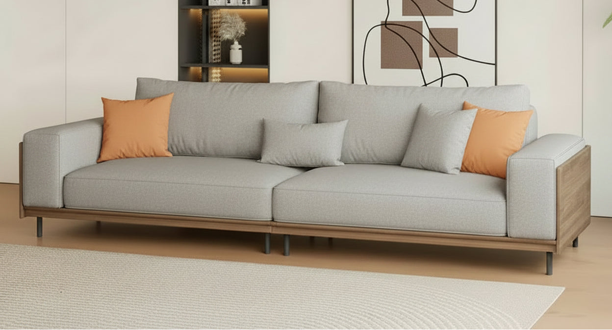 Canapés Modernes du Milieu du Siècle Canapé en coton de 284 cm, adapté au salon, avec 3 oreillers/Gris et housse amovible