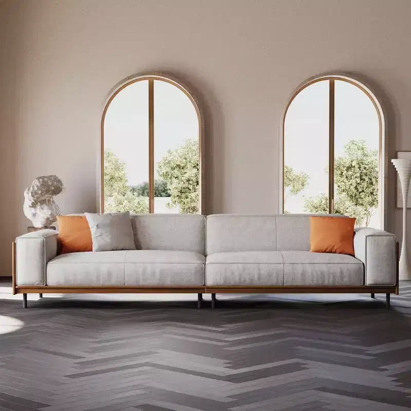 Canapés Modernes du Milieu du Siècle Canapé en coton de 284 cm, adapté au salon, avec 3 oreillers/Gris et housse amovible