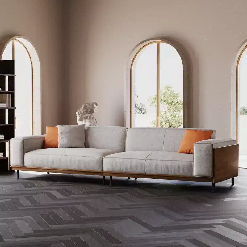 Canapés Modernes du Milieu du Siècle Canapé en coton de 284 cm, adapté au salon, avec 3 oreillers/Gris et housse amovible