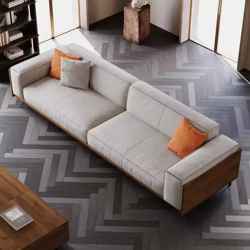 Canapés Modernes du Milieu du Siècle Canapé en coton de 284 cm, adapté au salon, avec 3 oreillers/Gris et housse amovible