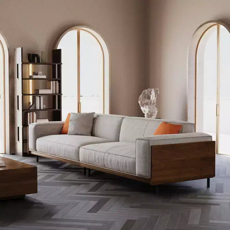 Canapés Modernes du Milieu du Siècle Canapé en coton de 284 cm, adapté au salon, avec 3 oreillers/Gris et housse amovible