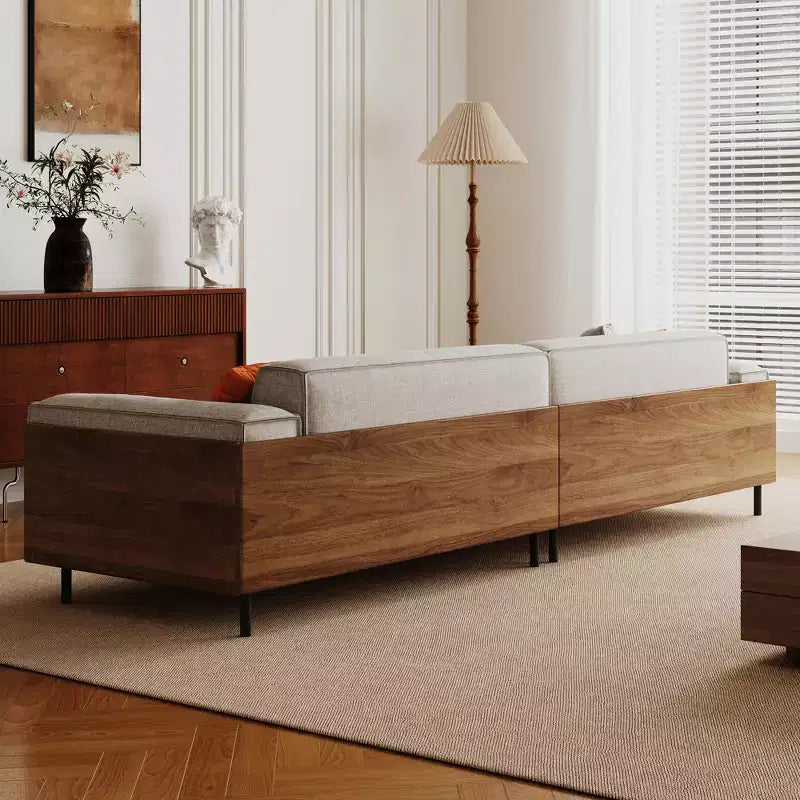 Canapés Modernes du Milieu du Siècle Canapé en coton de 284 cm, adapté au salon, avec 3 oreillers/Gris et housse amovible