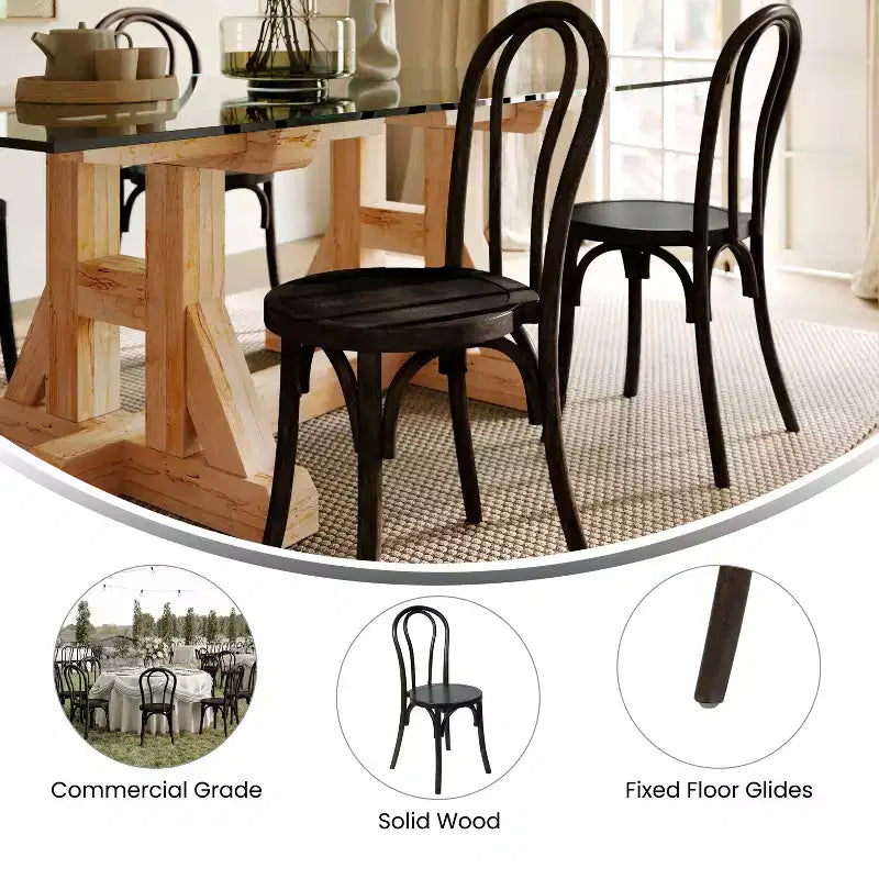 Chaise de salle à manger empilable en bois massif style Thonet