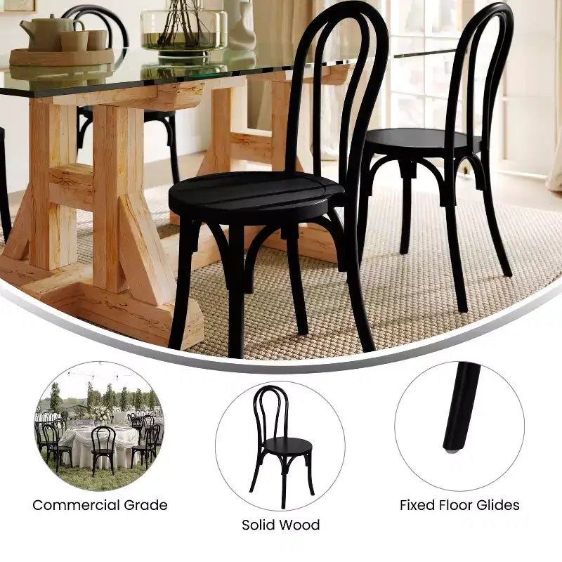 Chaise de salle à manger empilable en bois massif style Thonet