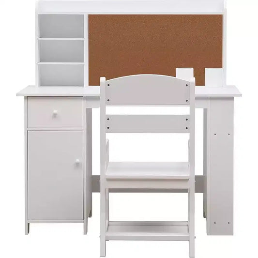 Bureau et Chaise d'Étude - Bureau d'Étude pour Enfants, Comprend une Étagère, un Panneau d'Affichage et des Casiers, pour Garçons et Filles de 3 à 8 Ans, Blanc
