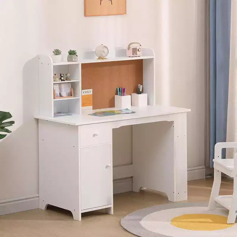 Bureau et Chaise d'Étude - Bureau d'Étude pour Enfants, Comprend une Étagère, un Panneau d'Affichage et des Casiers, pour Garçons et Filles de 3 à 8 Ans, Blanc