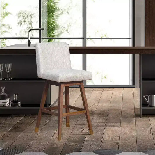 Tabouret de bar pivotant Basila en bois avec finition en tissu