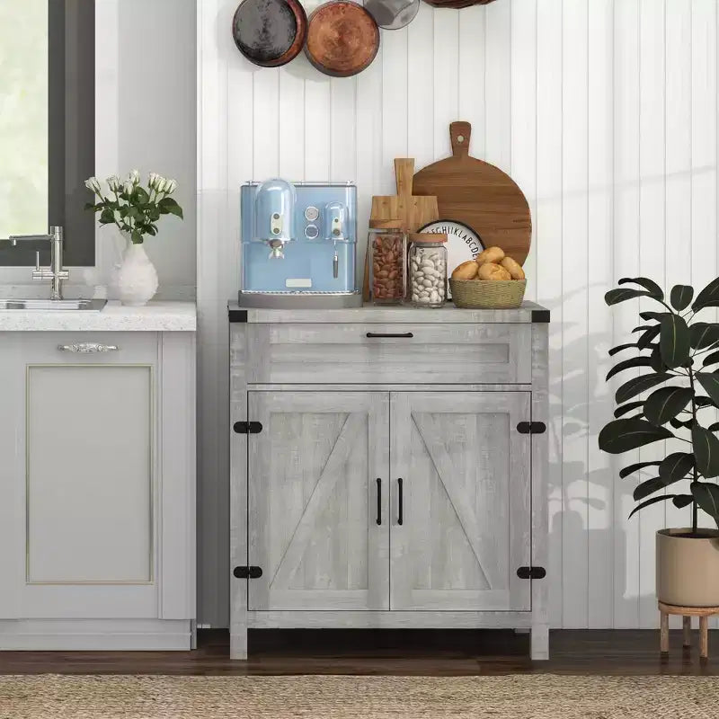 Buffet de salle à manger avec tiroir de rangement, meuble de cuisine de style ferme moderne avec 2 portes coulissantes, meuble de bar à café