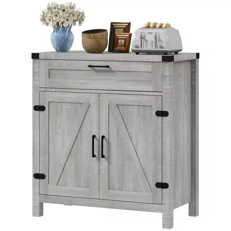 Buffet de salle à manger avec tiroir de rangement, meuble de cuisine de style ferme moderne avec 2 portes coulissantes, meuble de bar à café