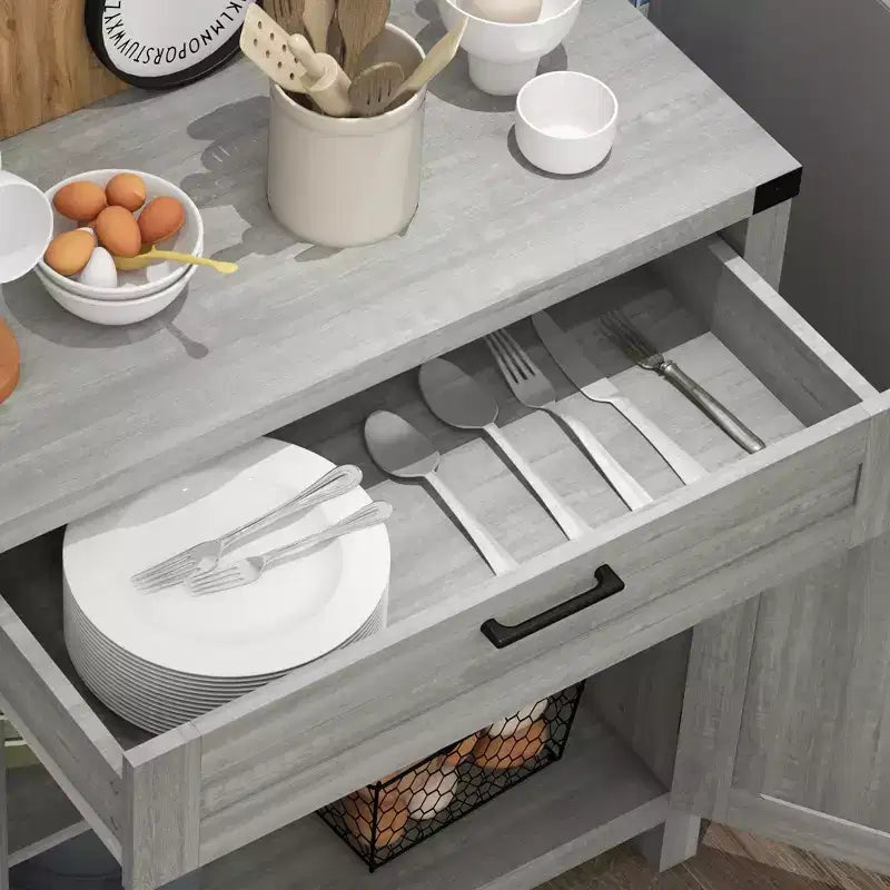 Buffet de salle à manger avec tiroir de rangement, meuble de cuisine de style ferme moderne avec 2 portes coulissantes, meuble de bar à café