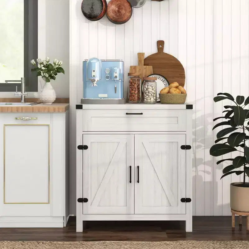 Buffet de salle à manger avec tiroir de rangement, meuble de cuisine de style ferme moderne avec 2 portes coulissantes, meuble de bar à café