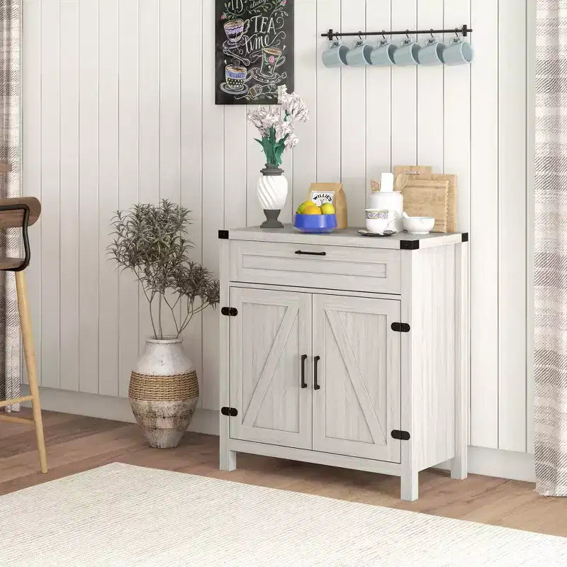 Buffet de salle à manger avec tiroir de rangement, meuble de cuisine de style ferme moderne avec 2 portes coulissantes, meuble de bar à café