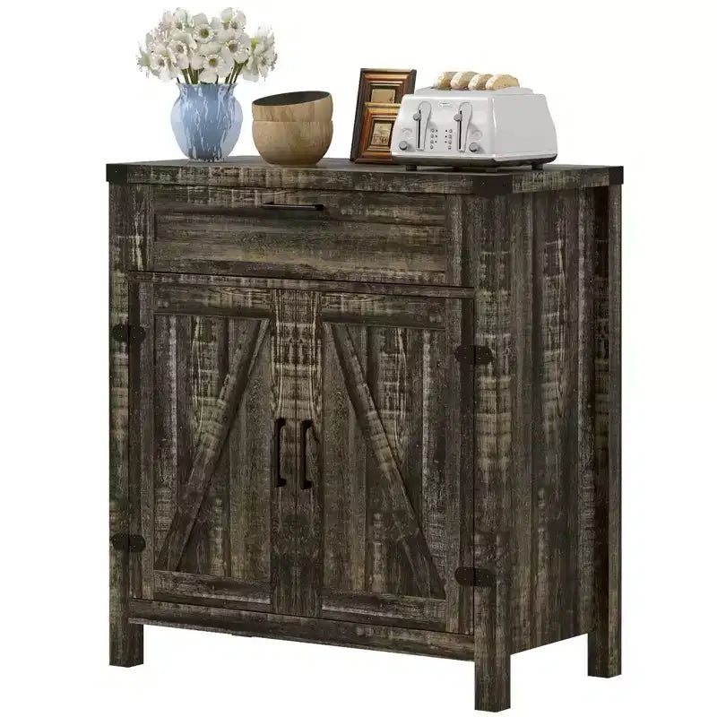 Buffet de salle à manger avec tiroir de rangement, meuble de cuisine de style ferme moderne avec 2 portes coulissantes, meuble de bar à café