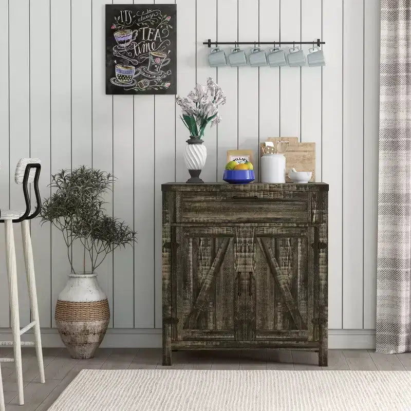 Buffet de salle à manger avec tiroir de rangement, meuble de cuisine de style ferme moderne avec 2 portes coulissantes, meuble de bar à café