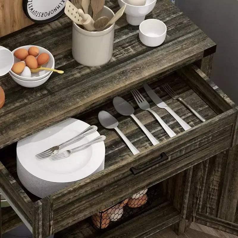 Buffet de salle à manger avec tiroir de rangement, meuble de cuisine de style ferme moderne avec 2 portes coulissantes, meuble de bar à café