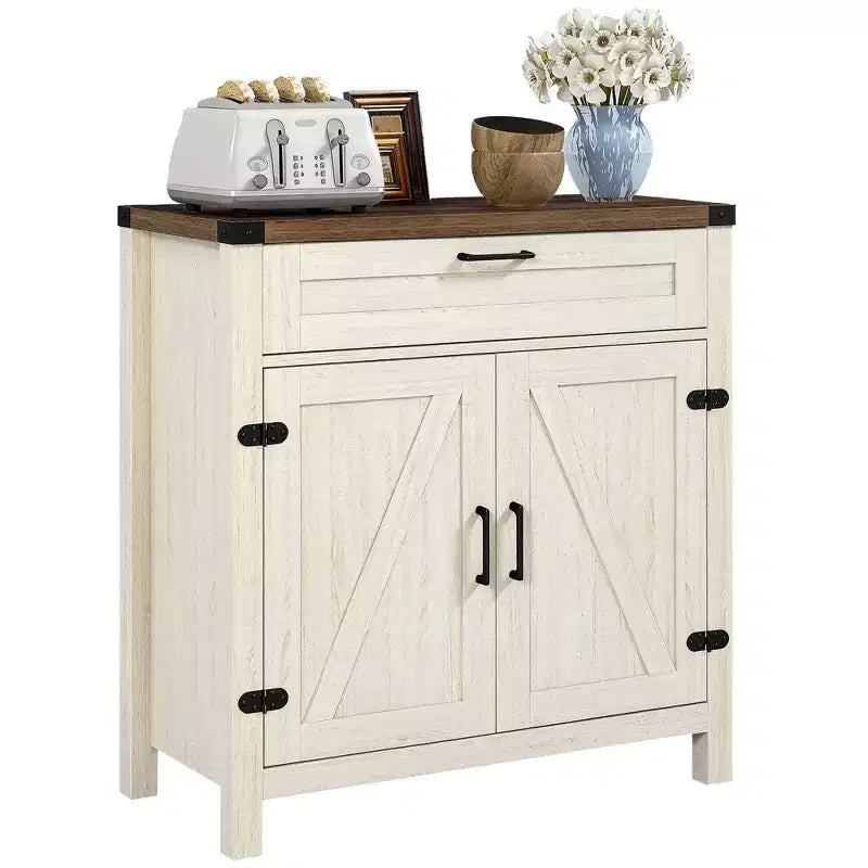 Buffet de salle à manger avec tiroir de rangement, meuble de cuisine de style ferme moderne avec 2 portes coulissantes, meuble de bar à café