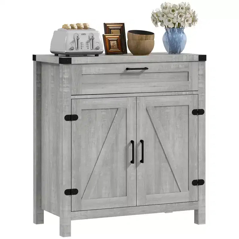 Buffet de salle à manger avec tiroir de rangement, meuble de cuisine de style ferme moderne avec 2 portes coulissantes, meuble de bar à café