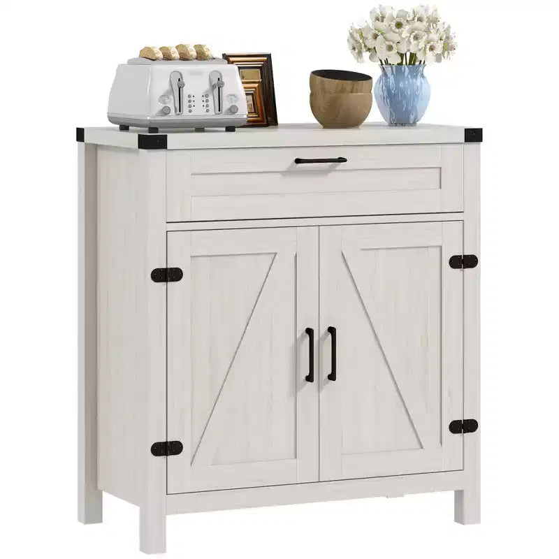 Buffet de salle à manger avec tiroir de rangement, meuble de cuisine de style ferme moderne avec 2 portes coulissantes, meuble de bar à café