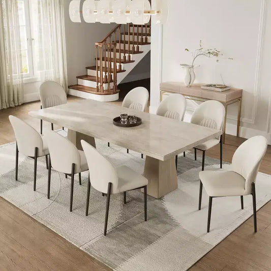 Chaise de salle à manger moderne minimaliste en cuir, 17.91L x 23.23P x 34.25H, blanc cassé