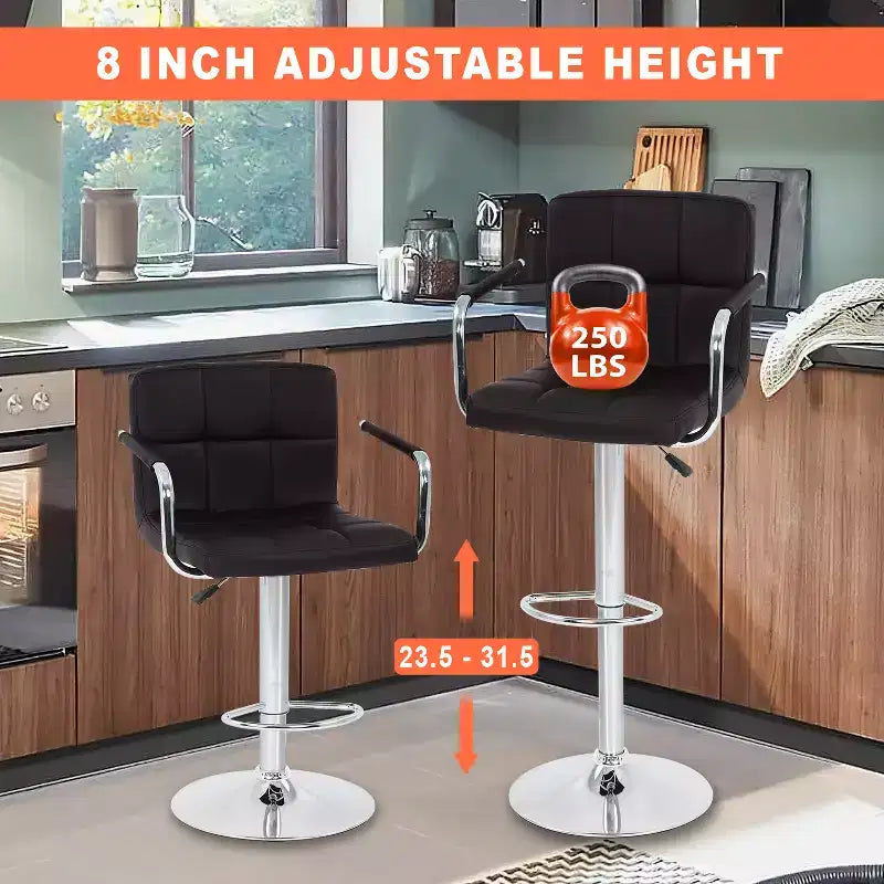 Tabourets de bar réglables en hauteur avec accoudoirs, siège en cuir PU et base chromée, chaises de bar tabourets de pub pour la maison et l'utilisation commerciale