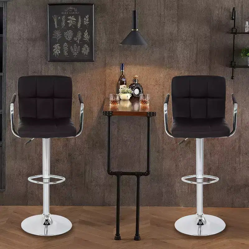 Tabourets de bar réglables en hauteur avec accoudoirs, siège en cuir PU et base chromée, chaises de bar tabourets de pub pour la maison et l'utilisation commerciale