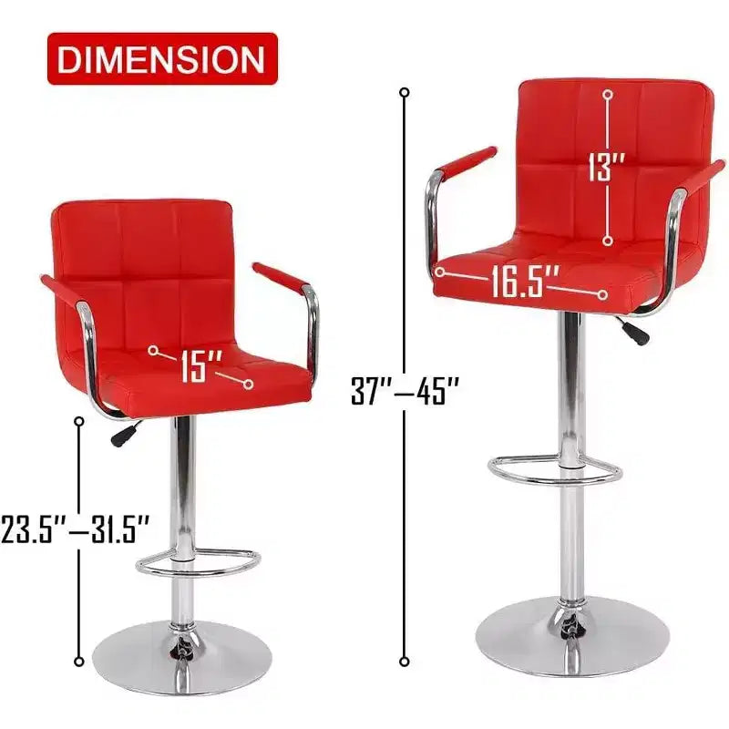 Tabourets de bar réglables en hauteur avec accoudoirs, siège en cuir PU et base chromée, chaises de bar tabourets de pub pour la maison et l'utilisation commerciale