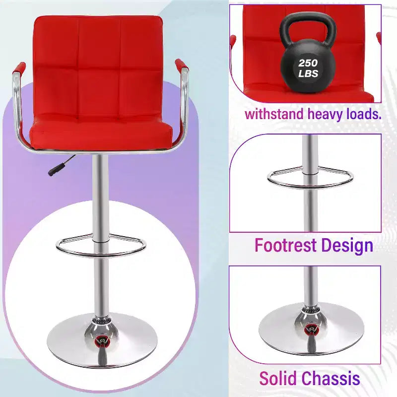 Tabourets de bar réglables en hauteur avec accoudoirs, siège en cuir PU et base chromée, chaises de bar tabourets de pub pour la maison et l'utilisation commerciale